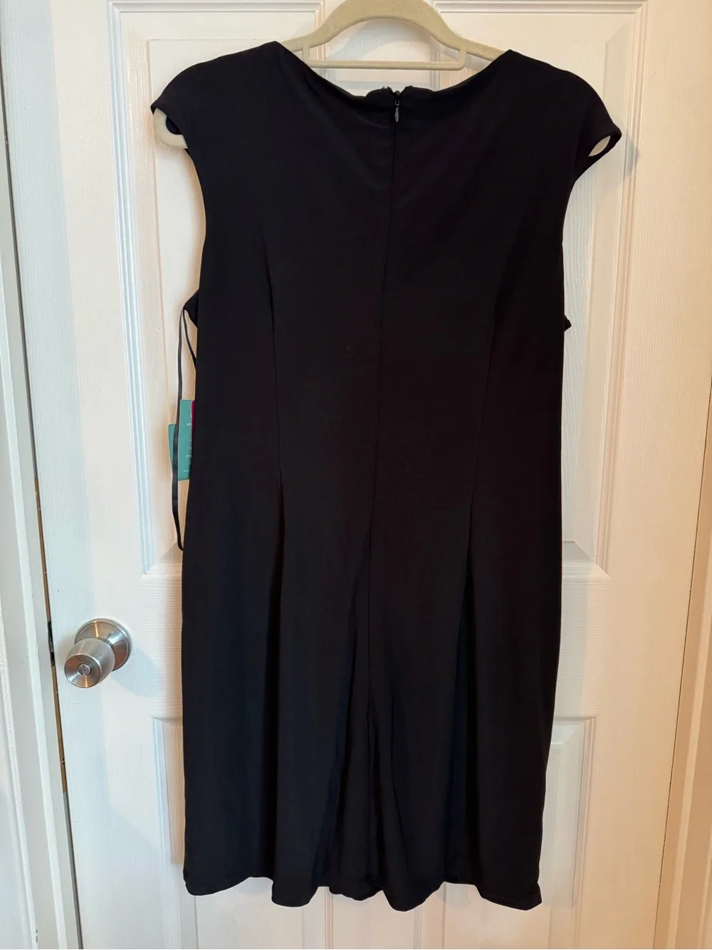 NWT Nine & Co. Black Ruched Sheath Dress with Beaded Waist Detail - Cap Sleeve - Picture 8 of 14